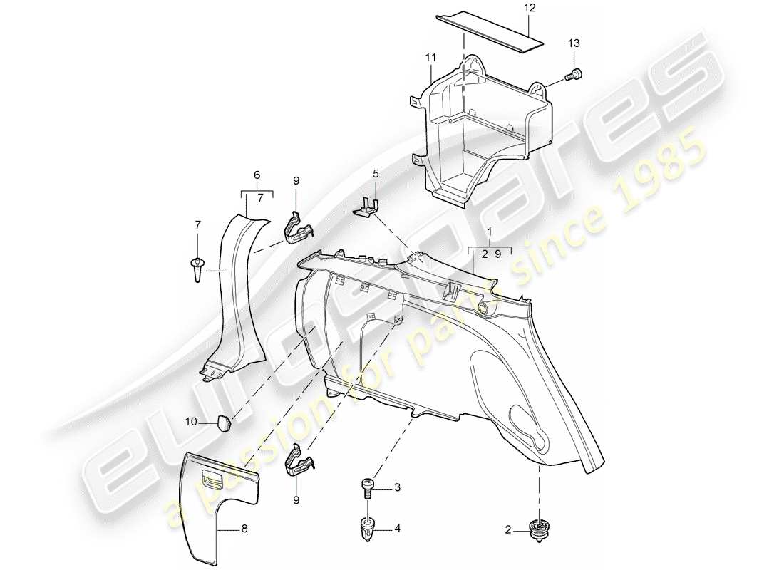 porsche cayenne (2003) side trim panel part diagram