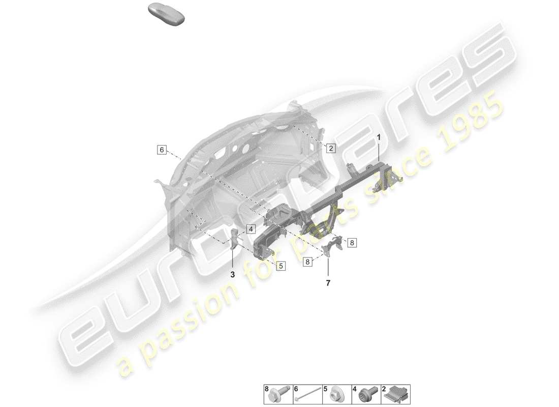 porsche 992 (2020) dashboard bracket part diagram