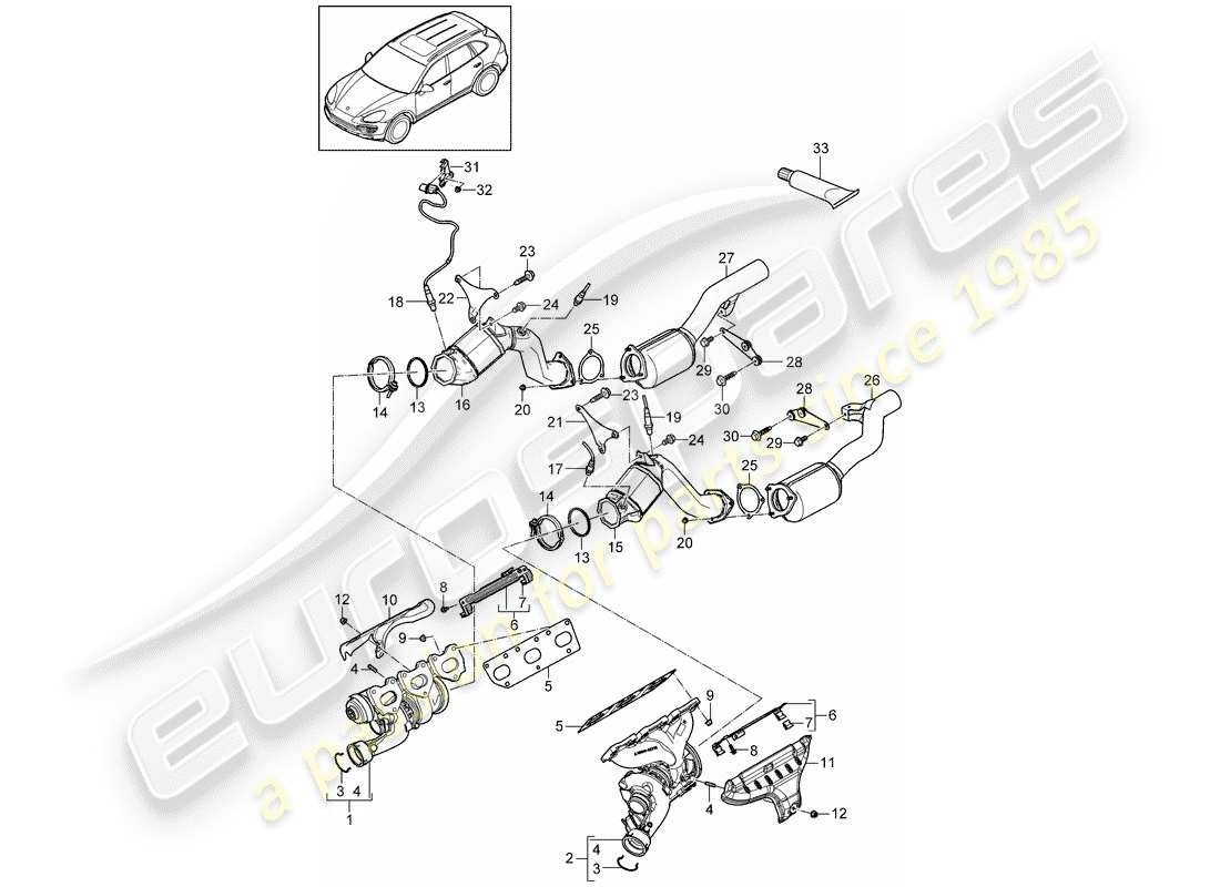 porsche cayenne e2 (2017) exhaust system part diagram