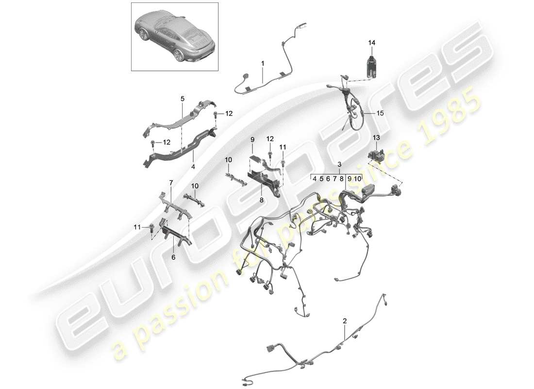 porsche 991 turbo (2019) wiring harnesses parts diagram