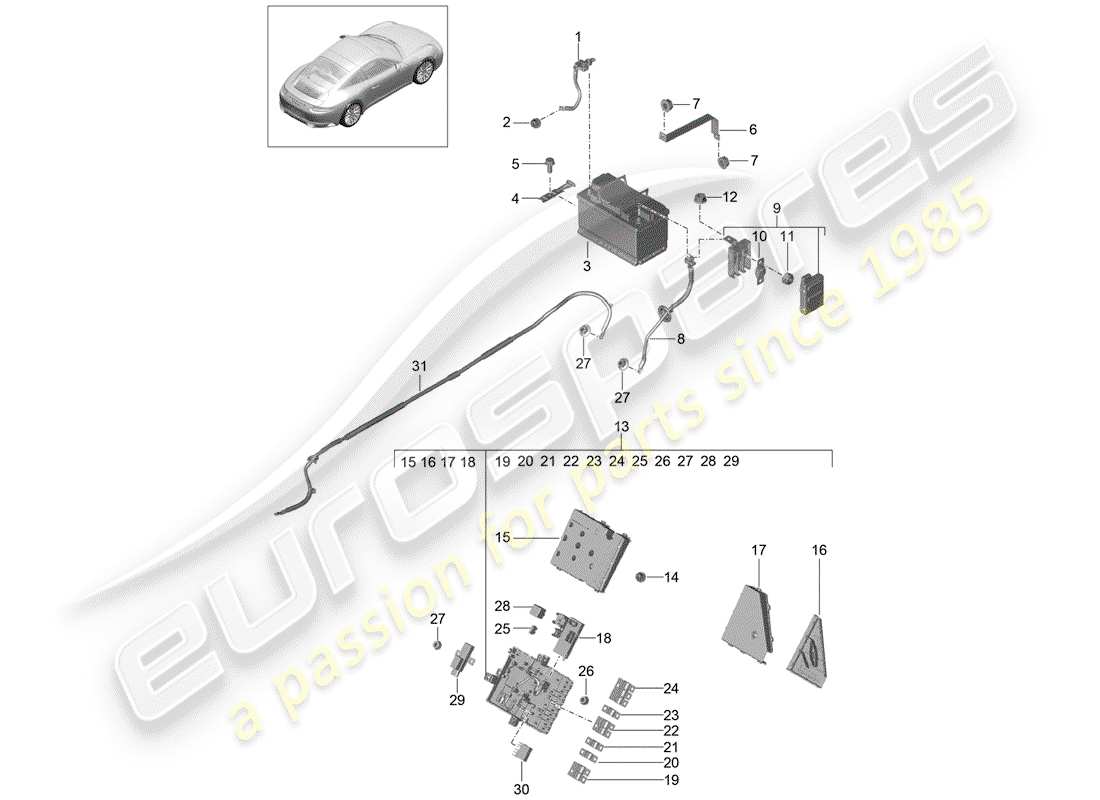 porsche 991 gen. 2 (2019) battery part diagram