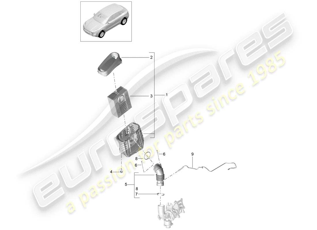 porsche macan (2014) air cleaner with connecting part diagram