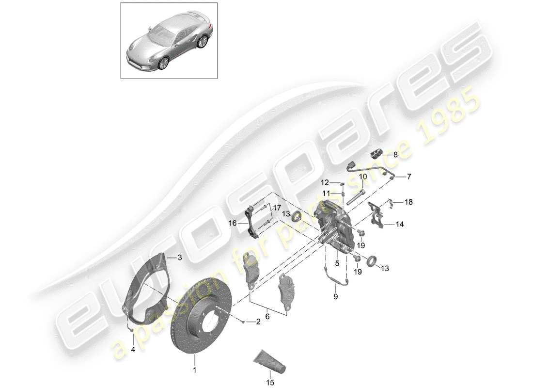 porsche 991 turbo (2019) disc brakes part diagram