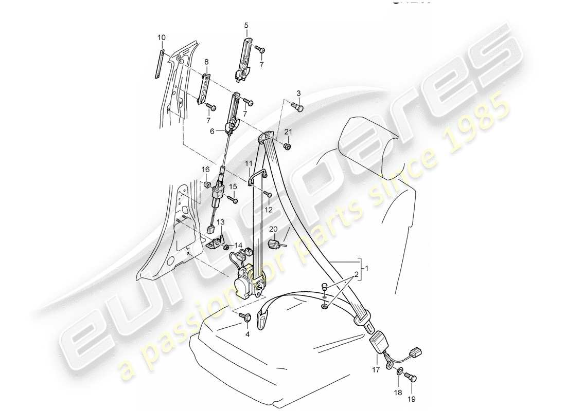 porsche cayenne (2003) three-point seat belt part diagram