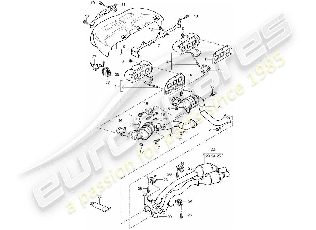 porsche cayenne (2009) exhaust system part diagram