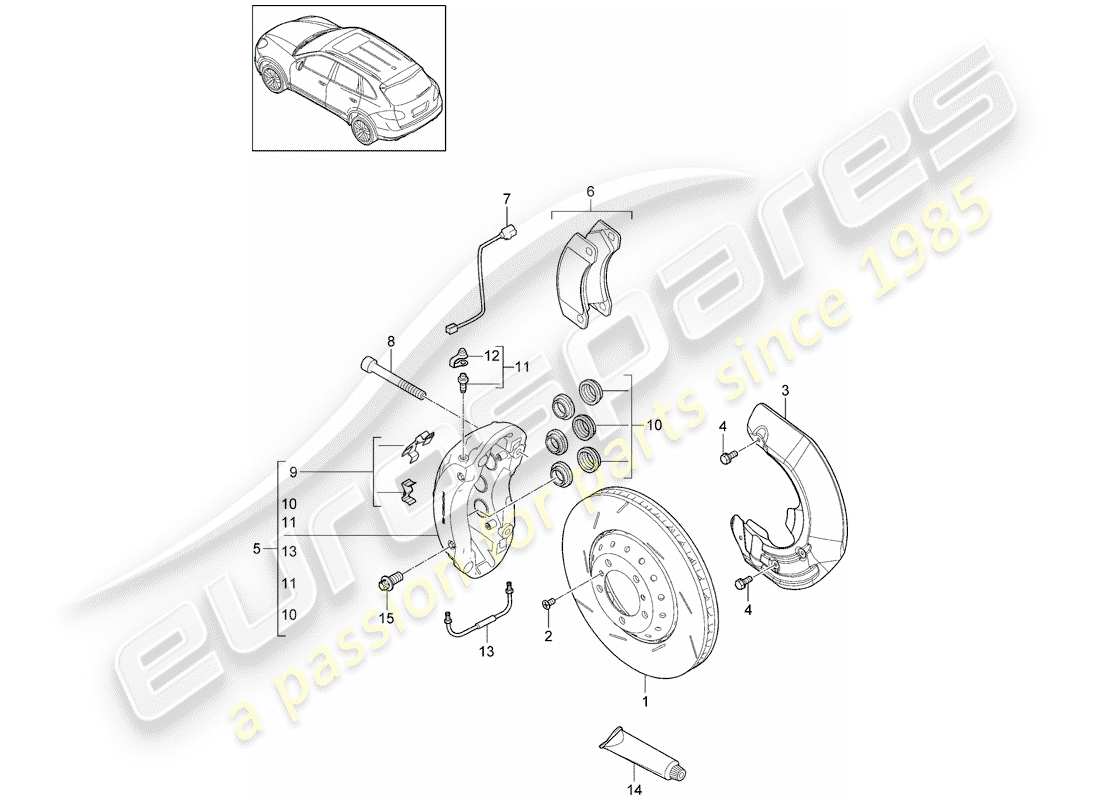 porsche cayenne e2 (2012) disc brakes part diagram