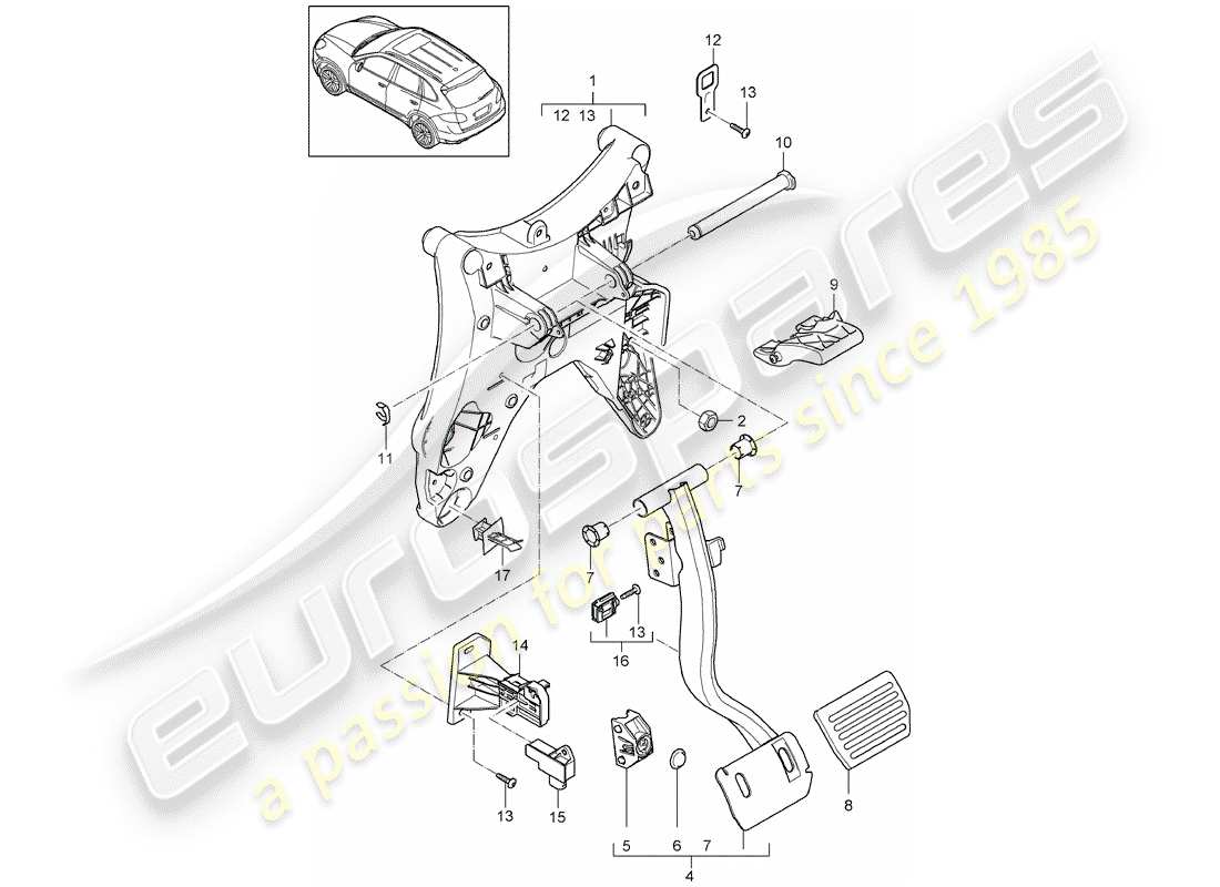 porsche cayenne e2 (2012) pedals parts diagram