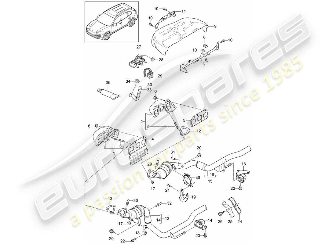 porsche cayenne e2 (2018) exhaust system part diagram