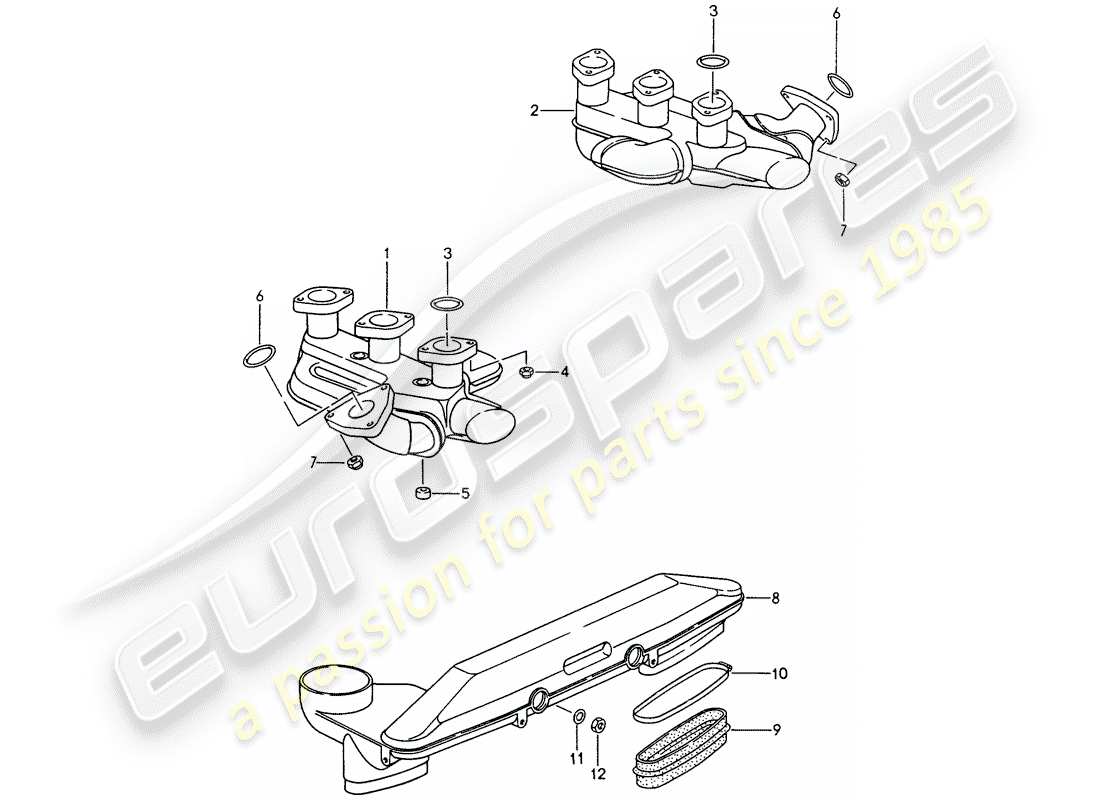 porsche 993 (1995) exhaust system - heater core part diagram