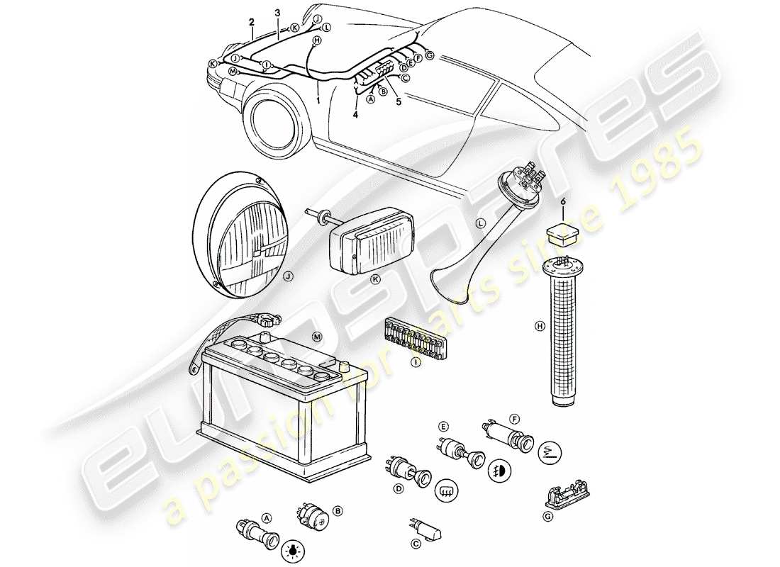 porsche 911 (1979) wiring harnesses - luggage compartment - steering lock part diagram