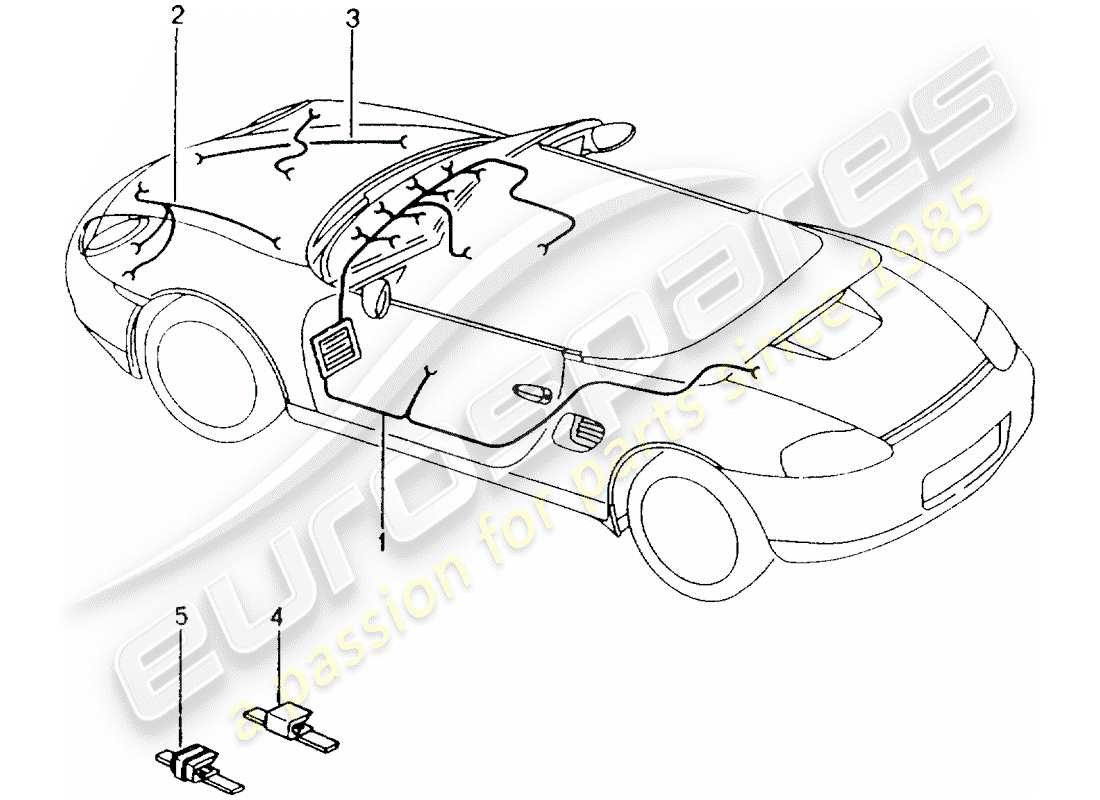 porsche boxster 986 (2004) wiring harnesses - passenger compartment - glove box - front end - repair kit - anti-locking brake syst. -abs- - brake pad wear indicator - front axle part diagram