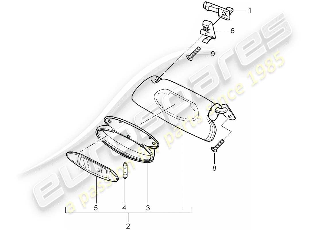 porsche 996 gt3 (2003) sun vizors part diagram