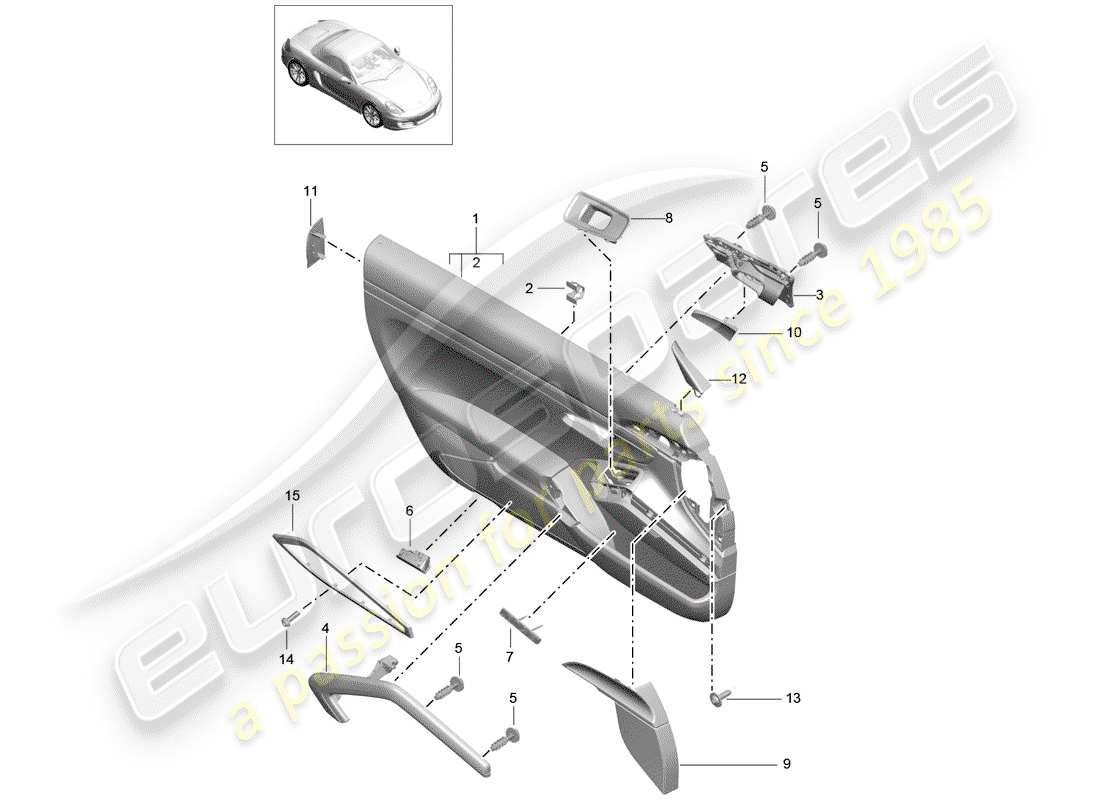 porsche boxster 981 (2013) door panel parts diagram