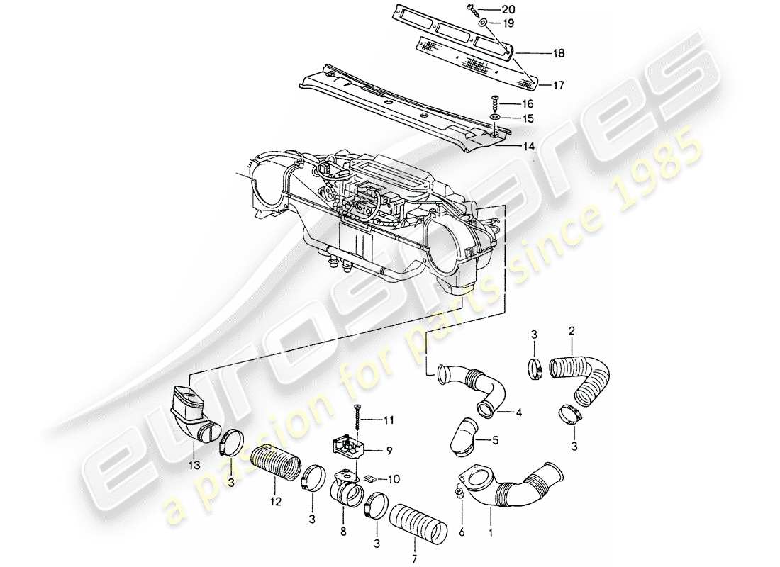 porsche 993 (1995) ventilation - heating system 1 part diagram