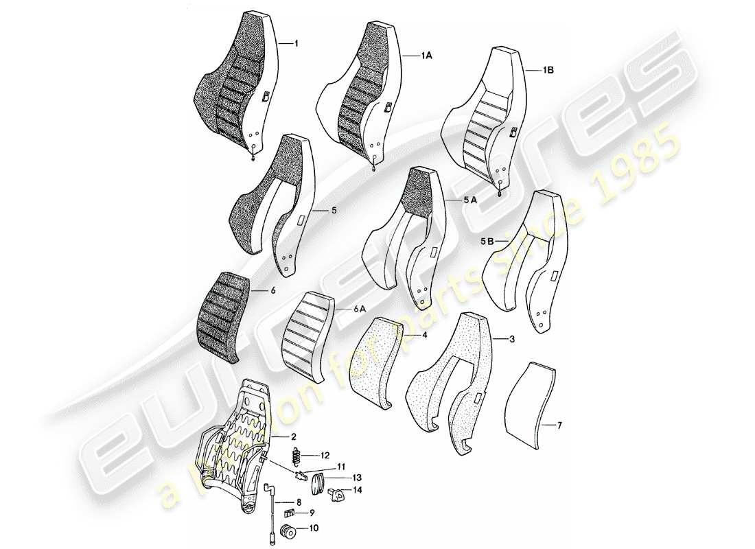 porsche 924 (1980) sports seat - backrest - and - single parts part diagram