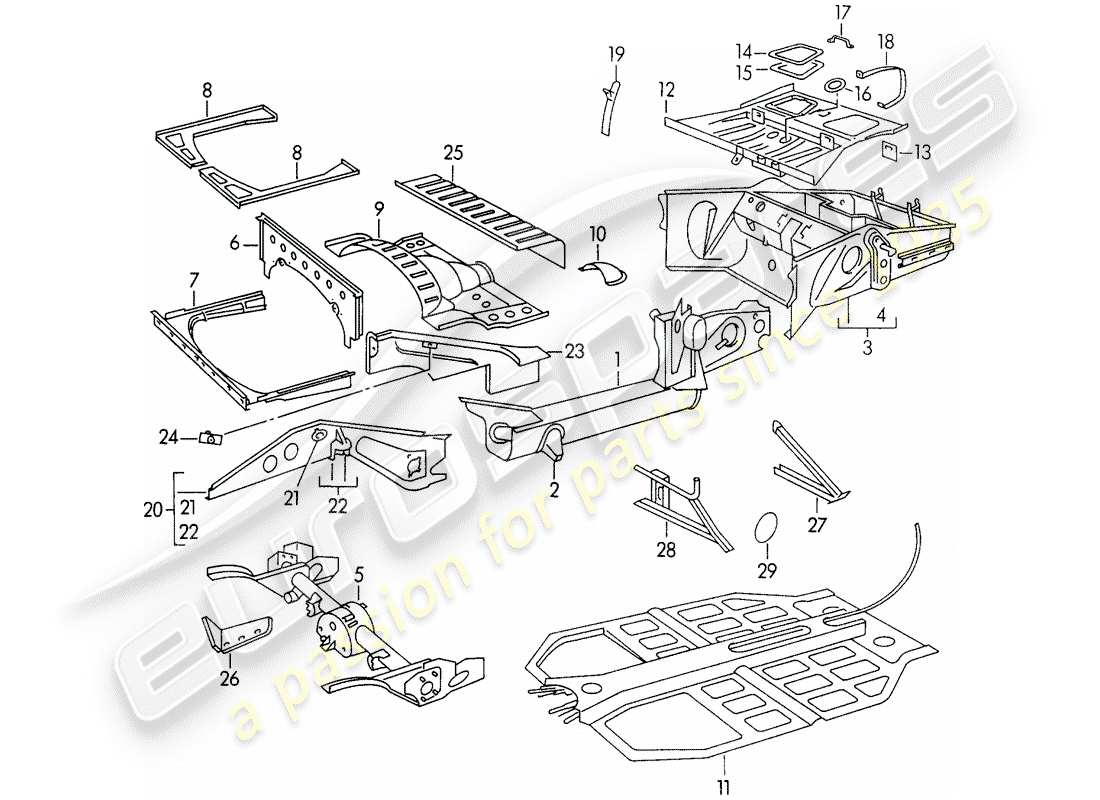 porsche 356/356a (1958) frame parts diagram