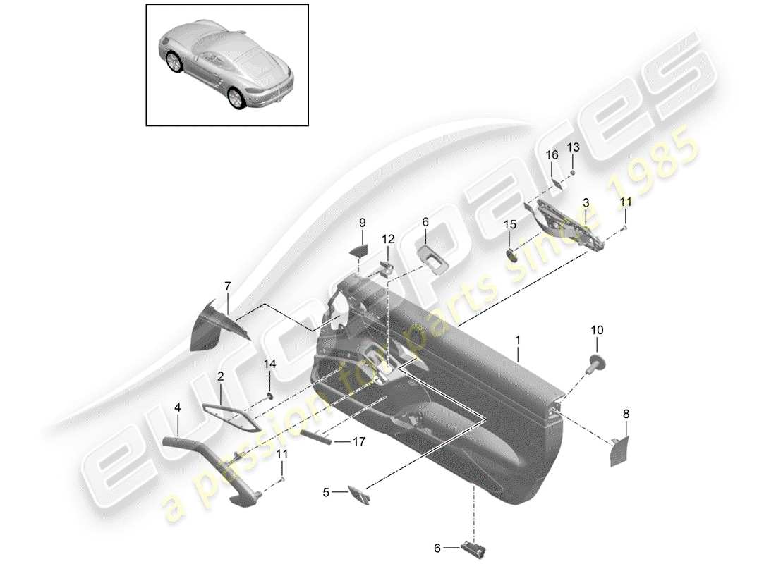 porsche 718 cayman (2018) door panel parts diagram