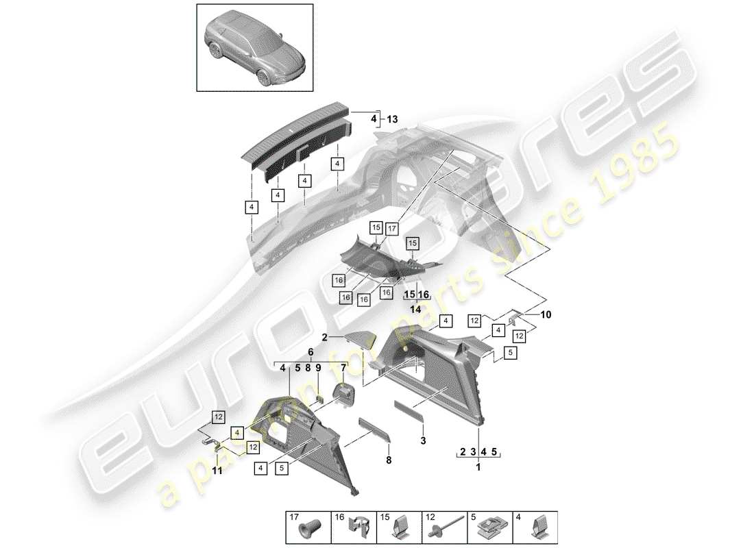 porsche cayenne e3 (2018) boot lining parts diagram