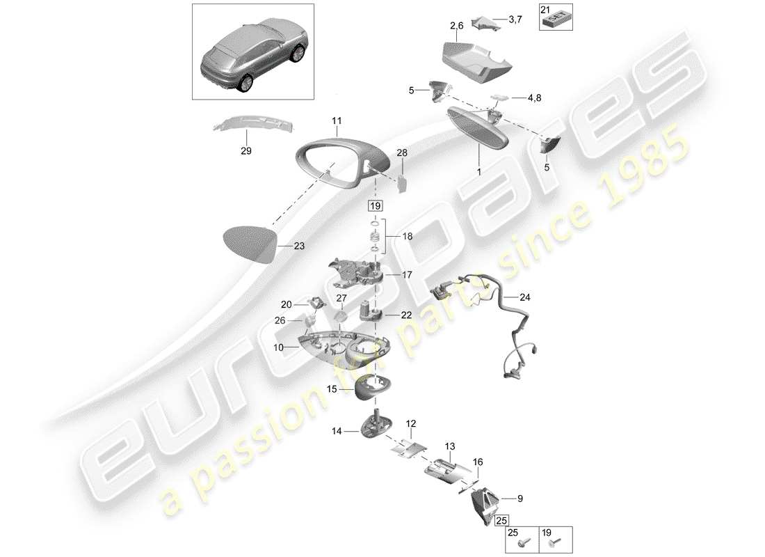 porsche macan (2020) rear view mirror part diagram