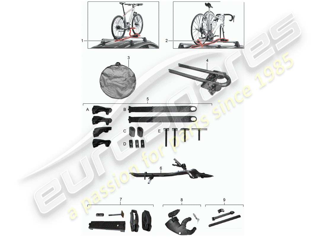 porsche tequipment cayenne (2004) bicycle carrier parts diagram