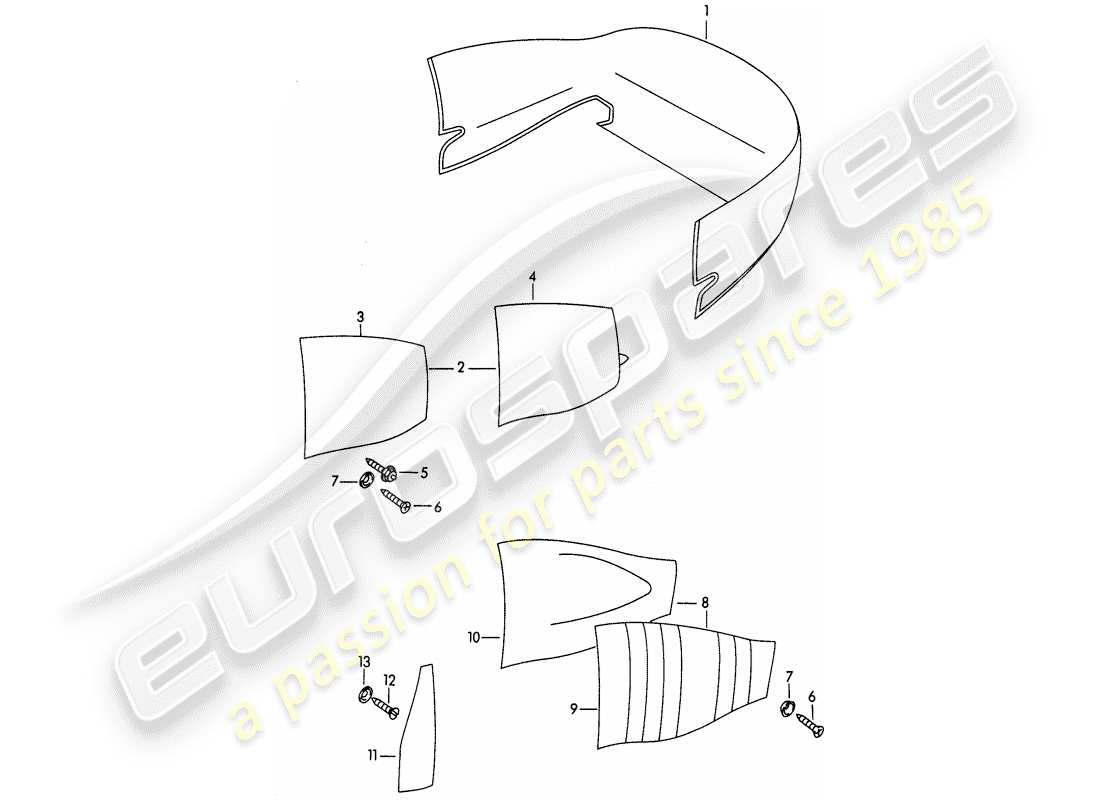 porsche 356b/356c (1961) trims - interior equipment part diagram