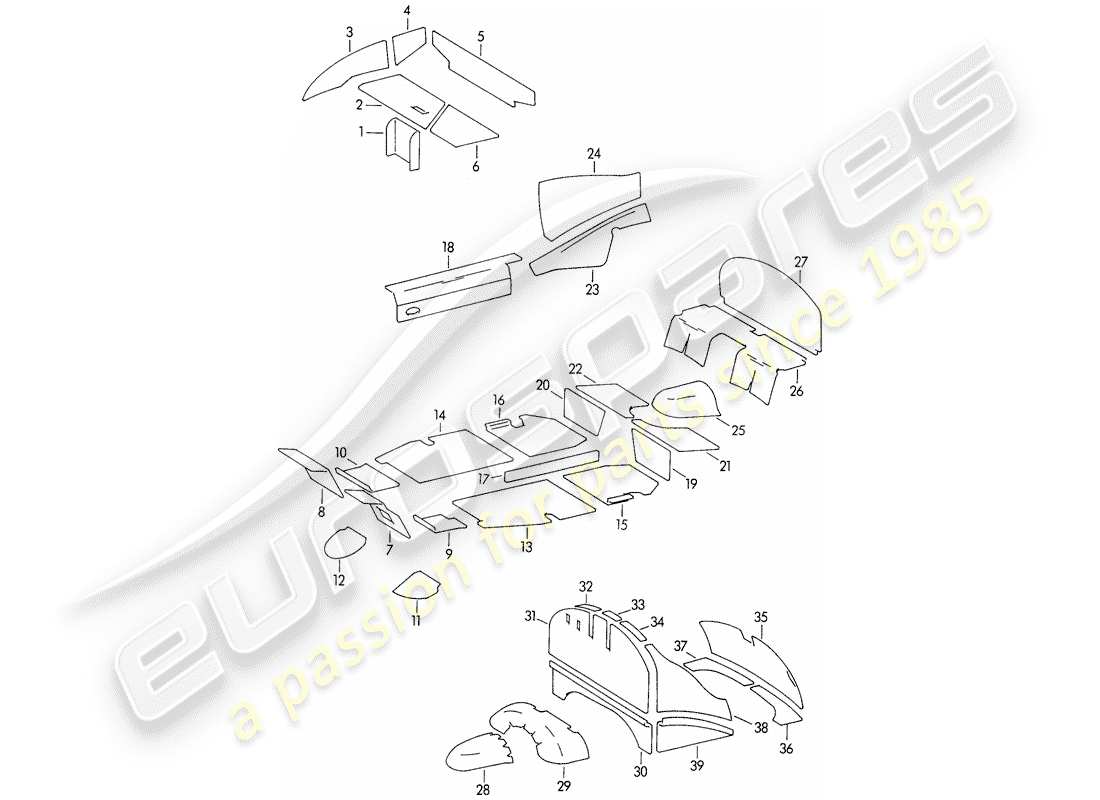 porsche 356/356a (1952) body shell - sound absorber parts diagram