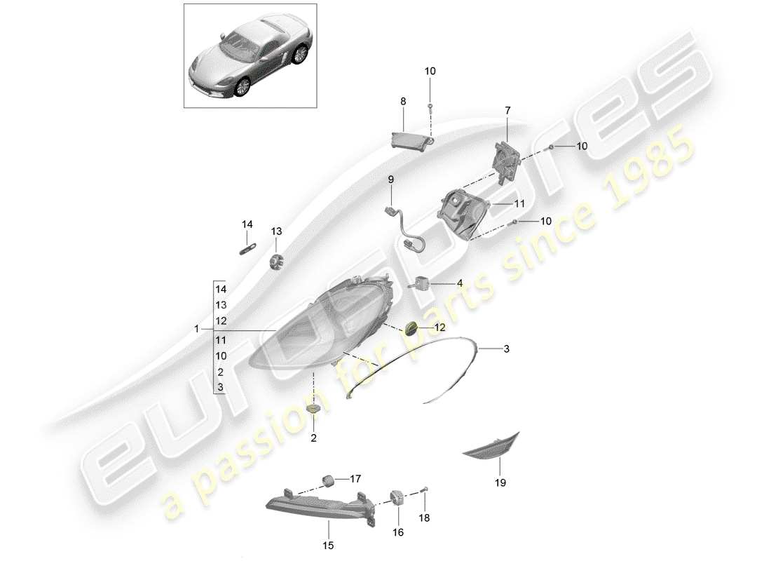 porsche 718 boxster (2020) headlamp part diagram