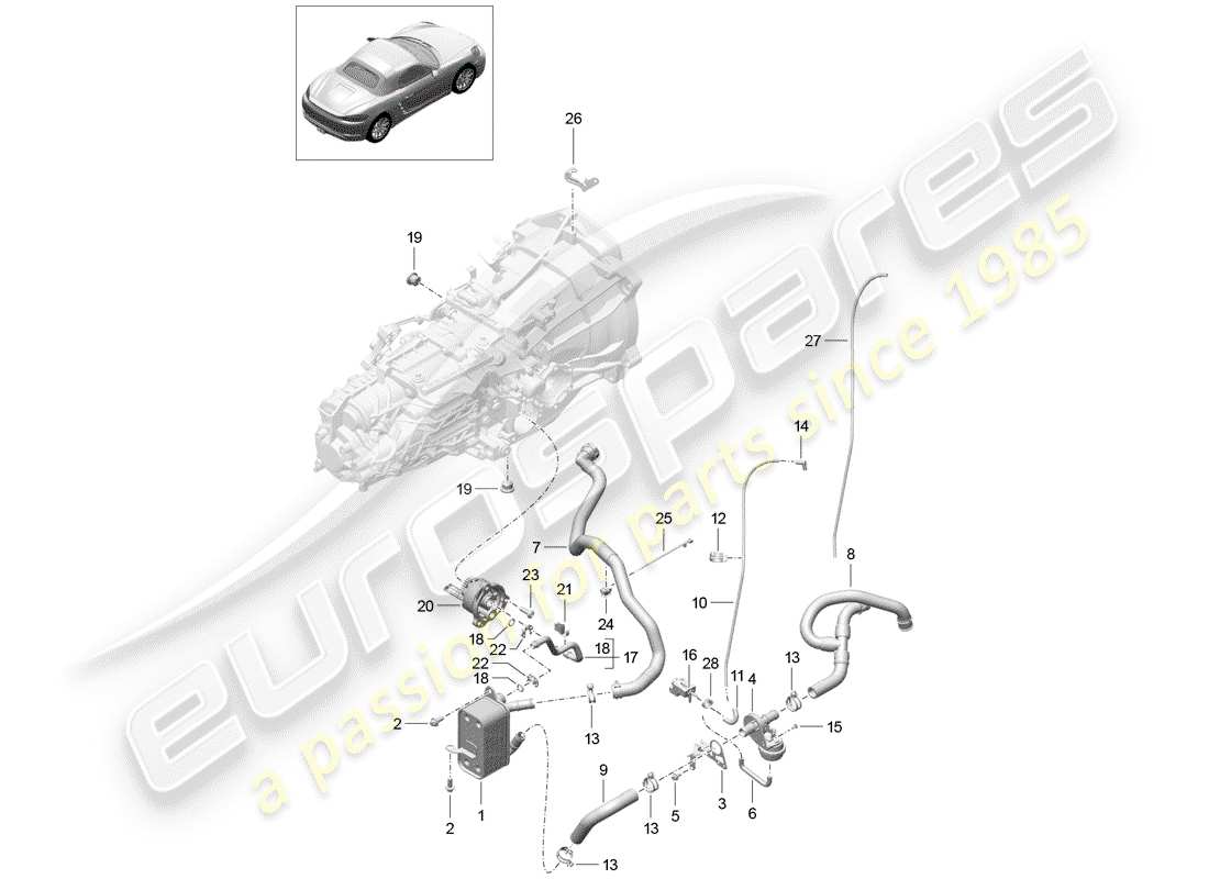 porsche 718 boxster (2018) manual gearbox parts diagram
