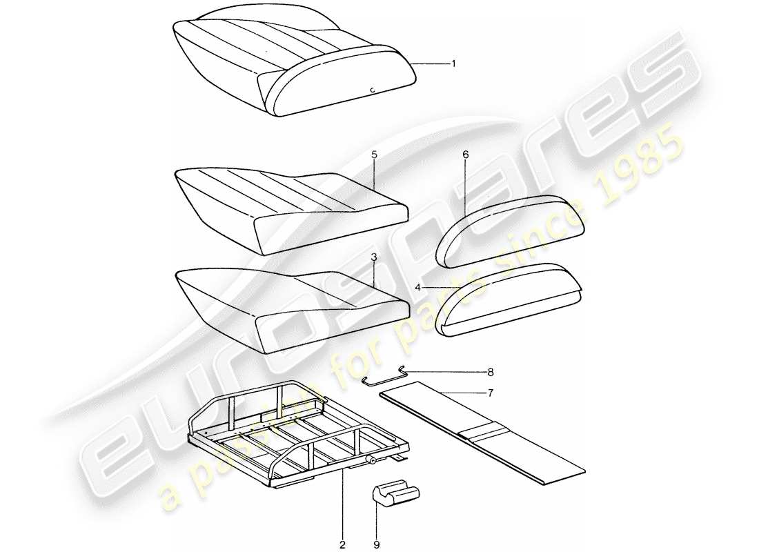 porsche 911 (1977) sports seat - seat cushion - single parts part diagram