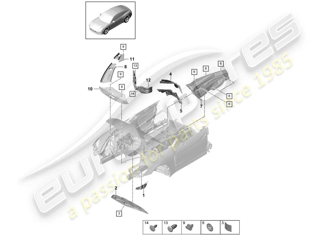 porsche panamera 971 (2019) sound absorber part diagram