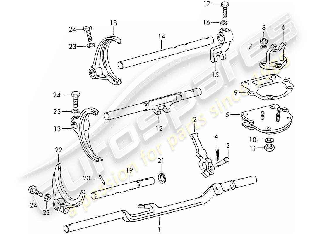 porsche 911 (1973) shift rods - shift forks - d - mj 1972>> part diagram