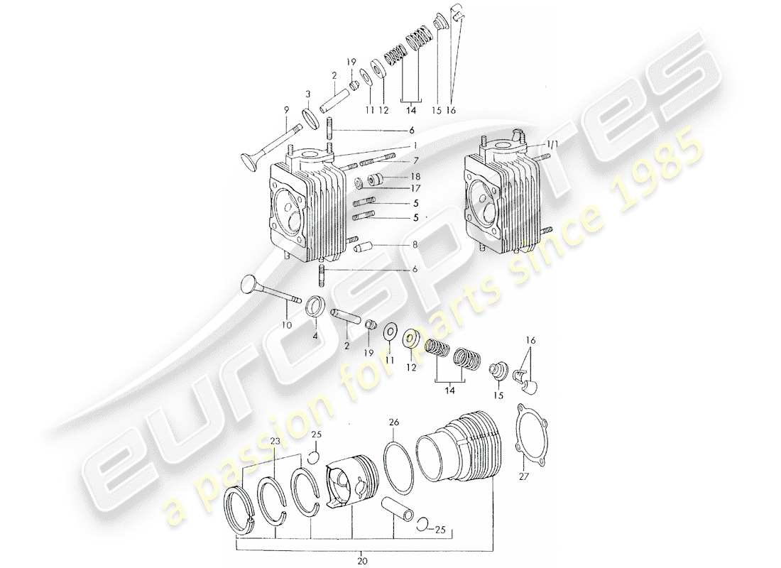 porsche 911 (1973) cylinder head - cylinder with pistons - d - mj 1972>> part diagram