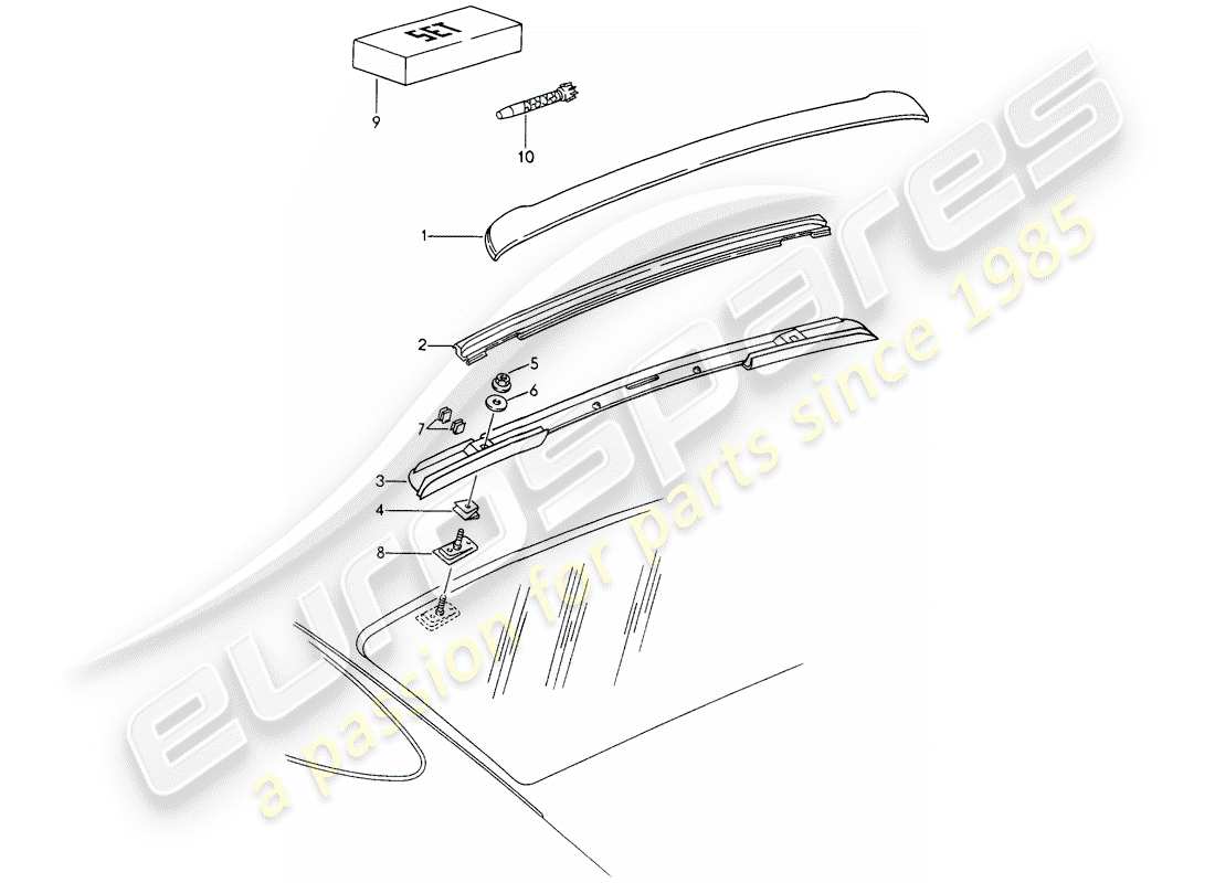 porsche 993 (1996) roof cover moulding part diagram