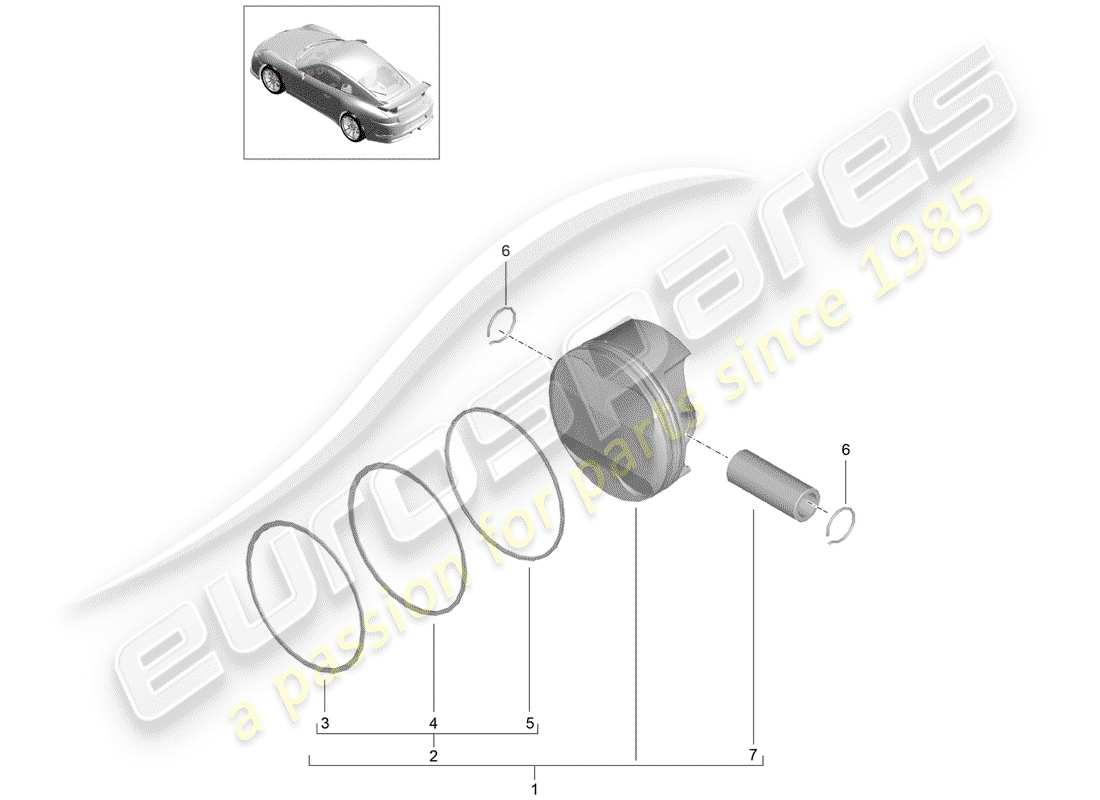 porsche 991r/gt3/rs (2019) piston parts diagram