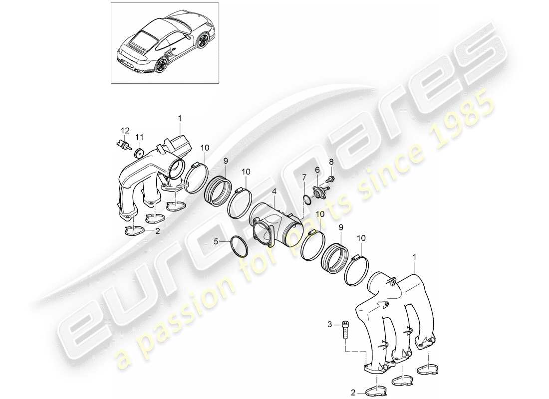 porsche 911 t/gt2rs (2012) intake air distributor parts diagram