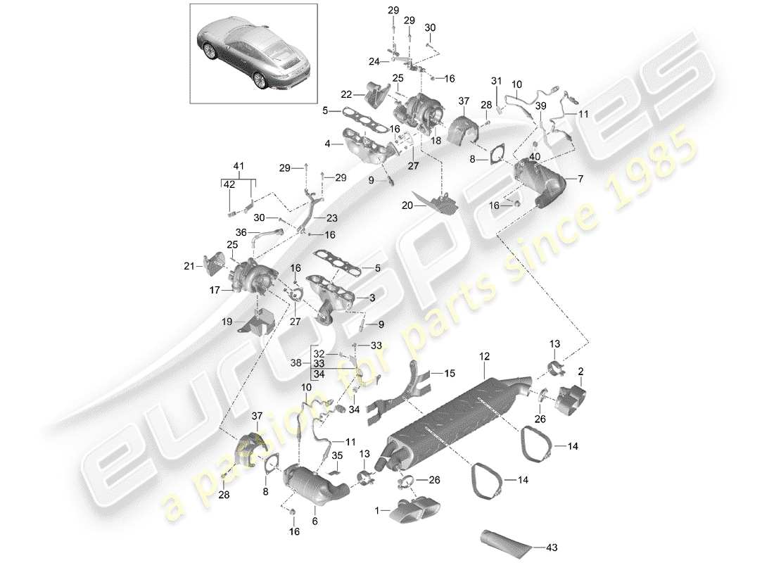 porsche 991 turbo (2019) exhaust system parts diagram