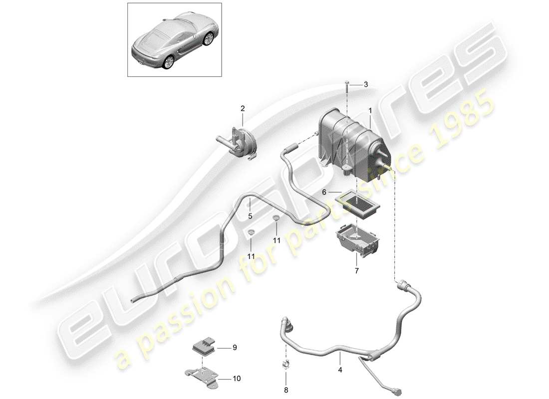 porsche cayman 981 (2014) evaporative emission canister parts diagram