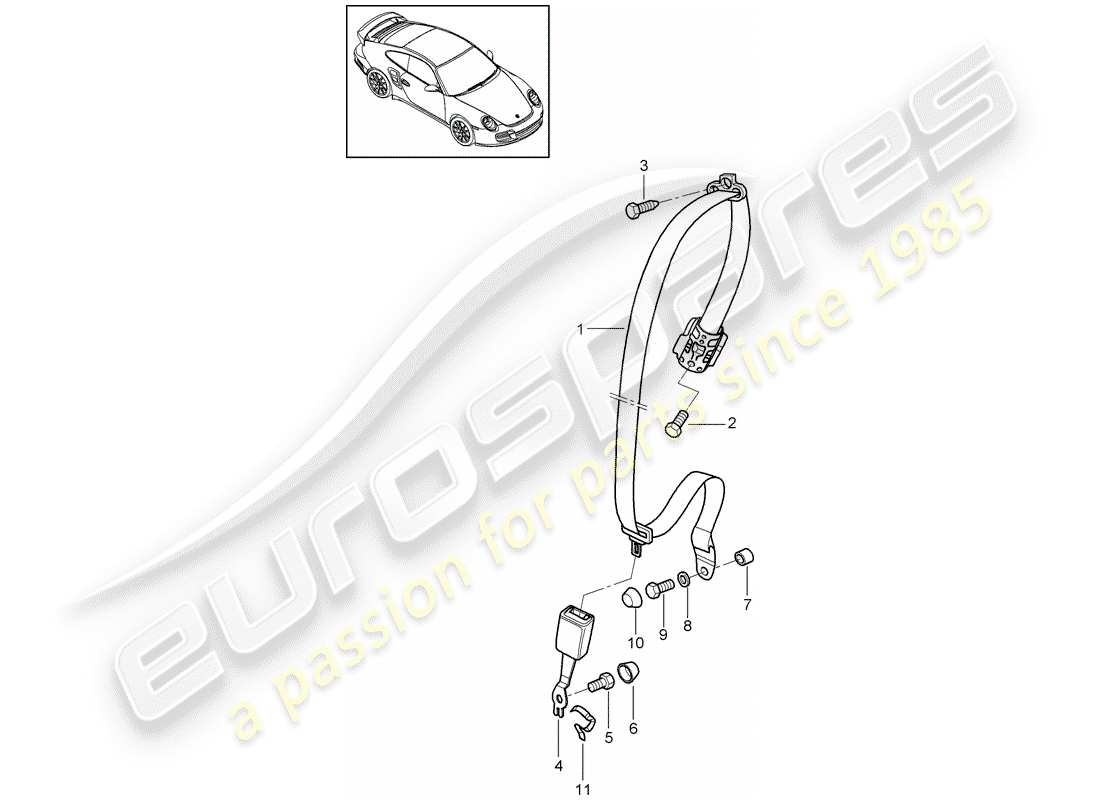 porsche 911 t/gt2rs (2012) seat belt parts diagram