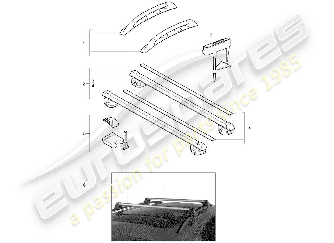 porsche tequipment cayenne (2020) roof rail part diagram