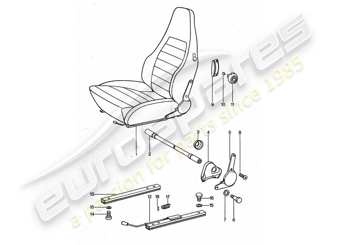 porsche 911 turbo (1977) sports seat - complete part diagram