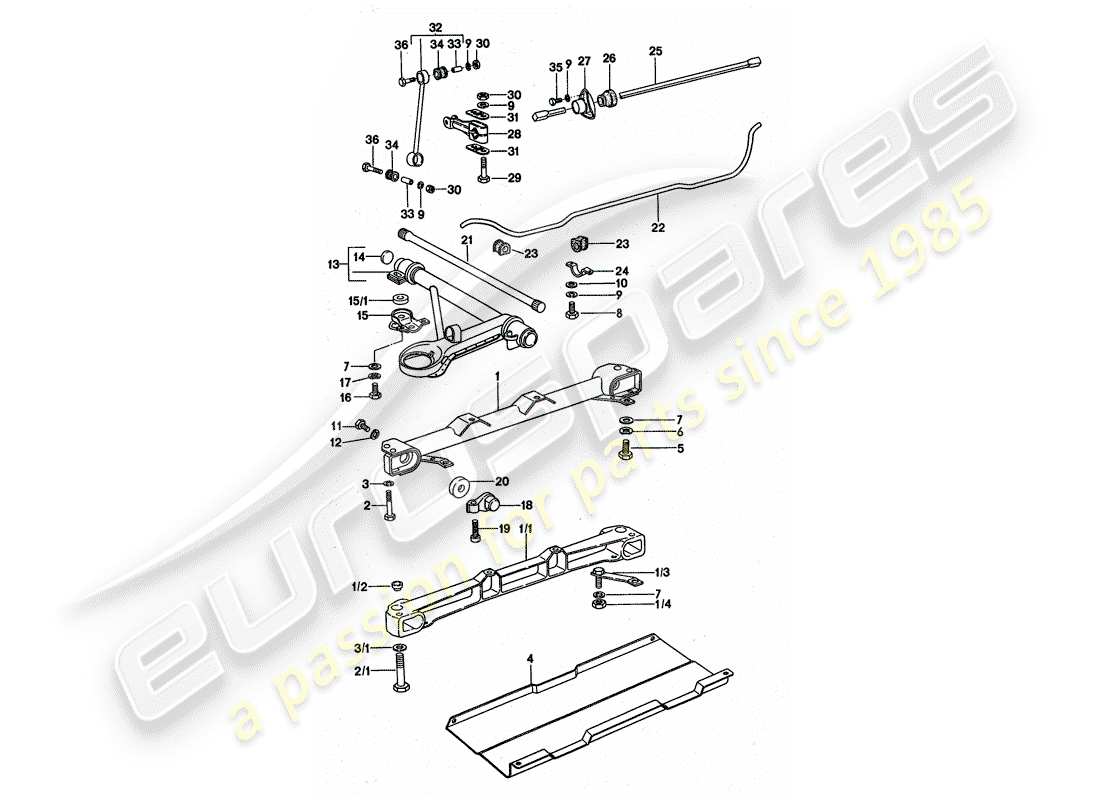 porsche 911 turbo (1977) front axle - stabilizer - sub frame - light alloy part diagram