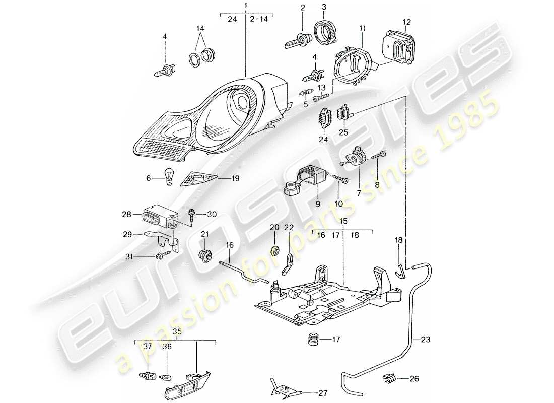 porsche boxster 986 (1997) headlamp - turn signal repeater - d - mj 1999>> part diagram