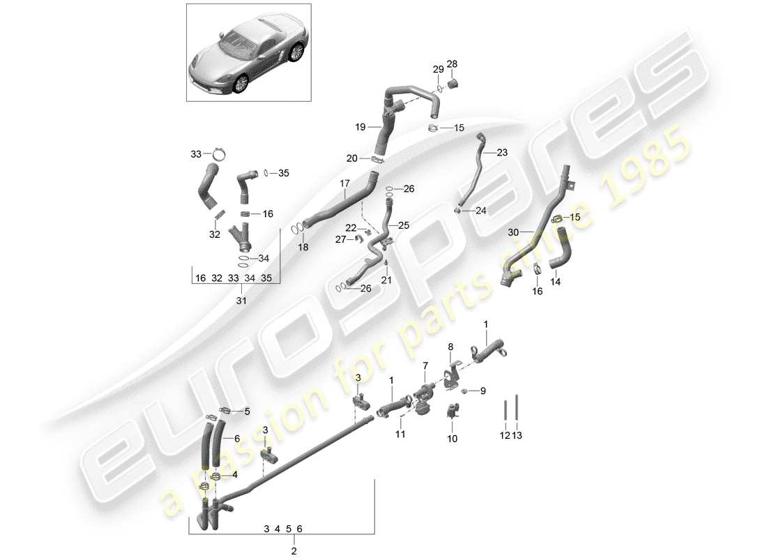 porsche 718 boxster (2020) water cooling part diagram