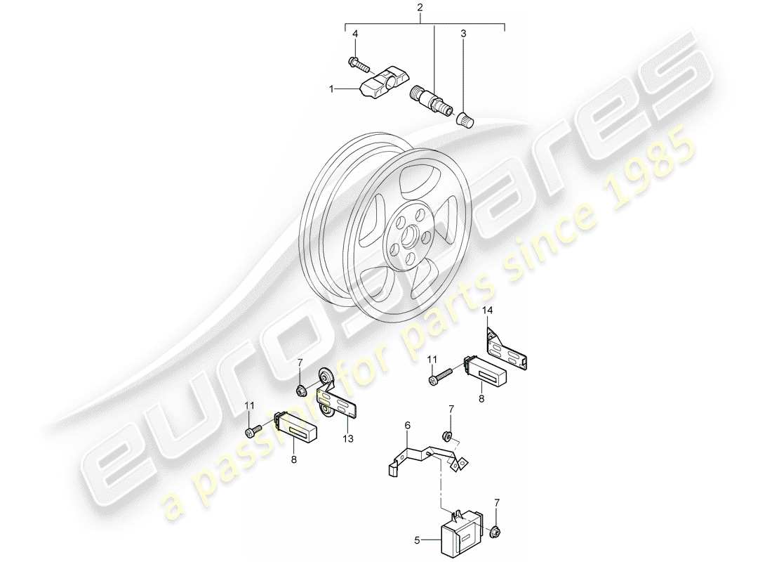 porsche cayman 987 (2007) tire pressure control system parts diagram