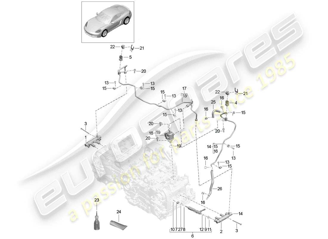 porsche 718 cayman (2018) fuel collection pipe parts diagram