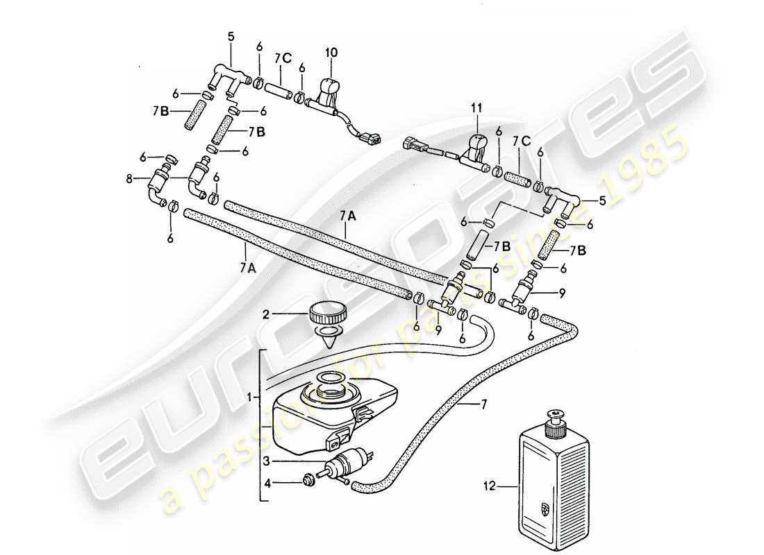 porsche 911 (1988) intensive windscreen washer part diagram