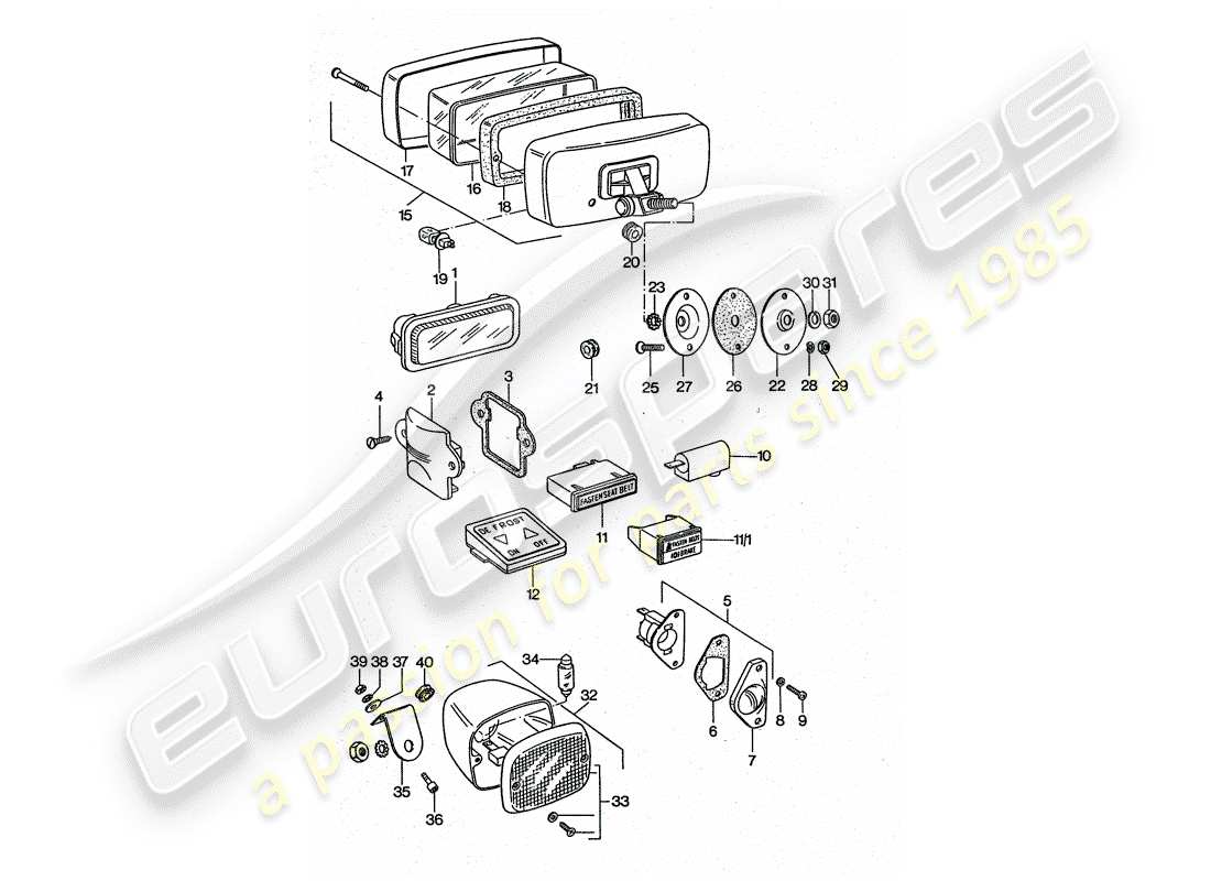 porsche 911 turbo (1977) fog lights - rear fog light part diagram