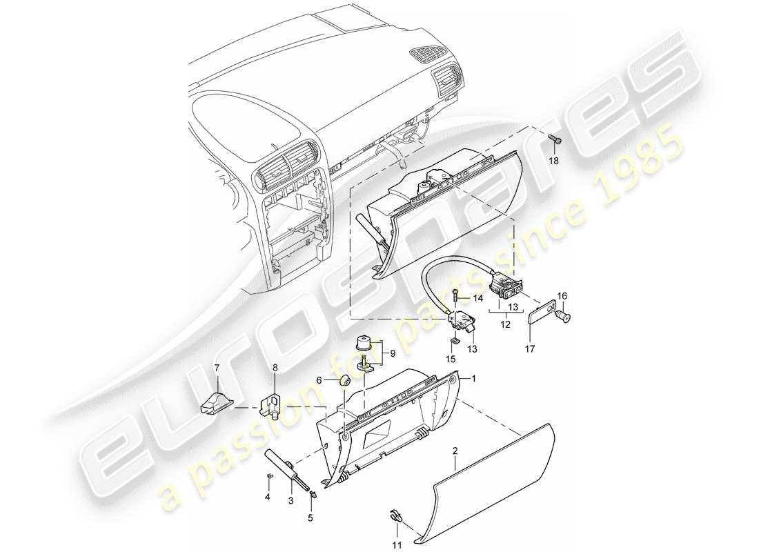 porsche cayenne (2009) glove box part diagram