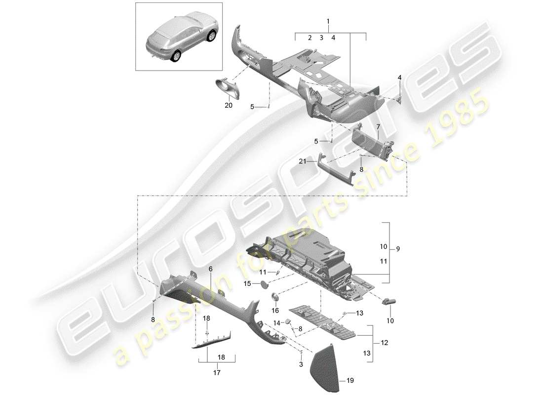 porsche macan (2018) glove box part diagram