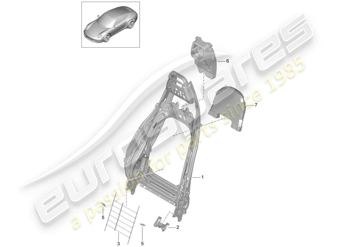 porsche 991 (2015) frame - backrest parts diagram